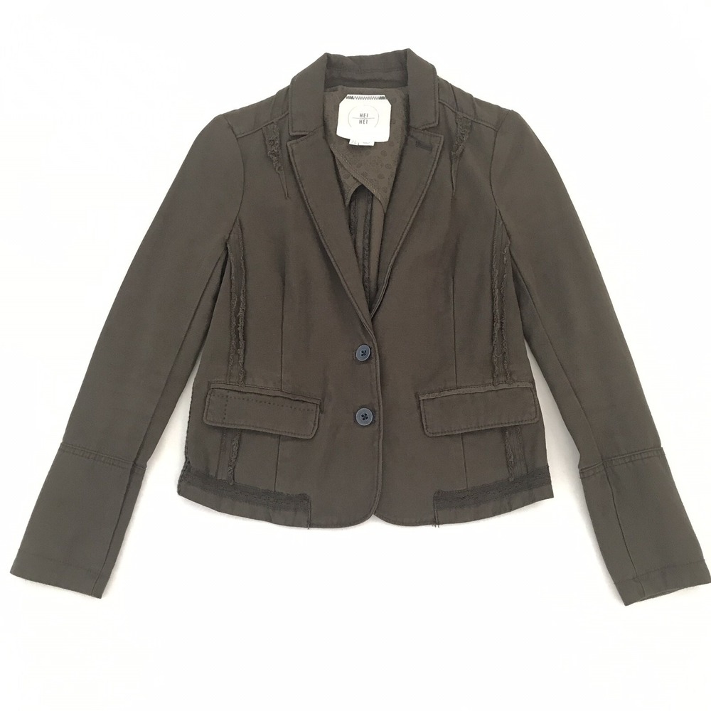 ANTHROPOLOGIE Hei Hei Sz 0 Moss Delaine Jacket Blazer Houndstooth Snaps NWOT New